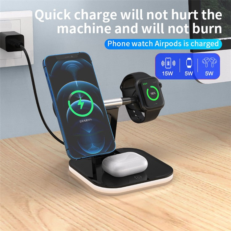 JJT-971 3 in 1 Detachable Magnetic Wireless Charger Charging Base for iPhone / Apple Watch / Earphones - Black