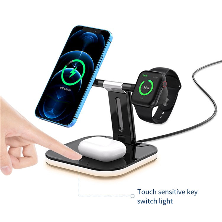 JJT-971 3 in 1 Detachable Magnetic Wireless Charger Charging Base for iPhone / Apple Watch / Earphones - Black