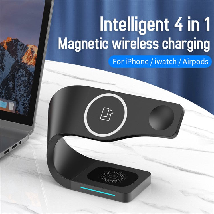 CF62 Intelligent 4 in 1 Magnetic Wireless Charger for iPhone / iWatch / AirPods 15W Fast Charging Station - Black