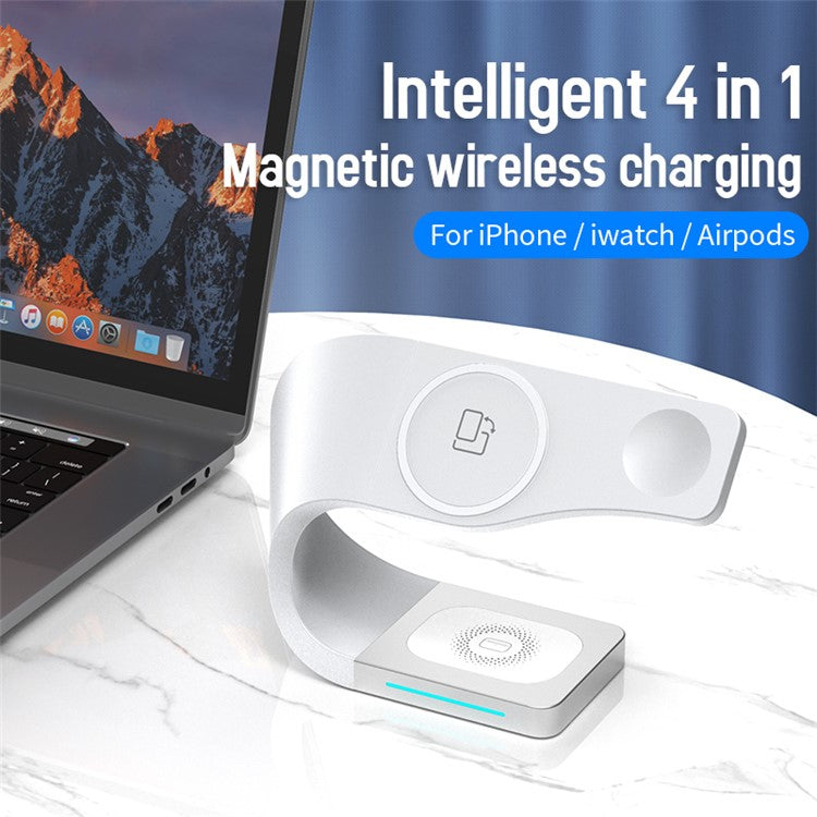 CF62 Intelligent 4 in 1 Magnetic Wireless Charger for iPhone / iWatch / AirPods 15W Fast Charging Station - White