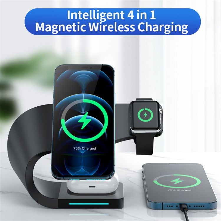 CF62 Intelligent 4 in 1 Magnetic Wireless Charger for iPhone / iWatch / AirPods 15W Fast Charging Station - White