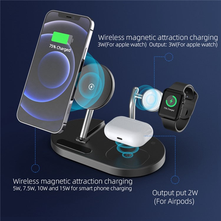 S20 Desktop Wireless Charging Stand Multifunction Folding Magnetic Charger for iPhone / iWatch / AirPods - Black