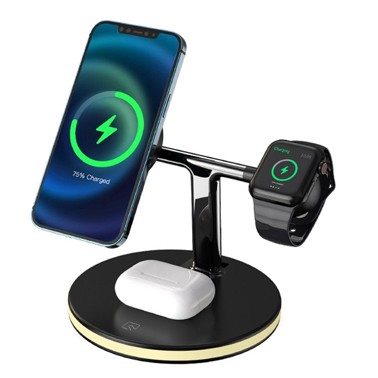 JJT-980 Desktop Charging Stand 3 in 1 Detachable Magnetic Wireless Charger for iPhone / Apple Watch / Earphones - Black