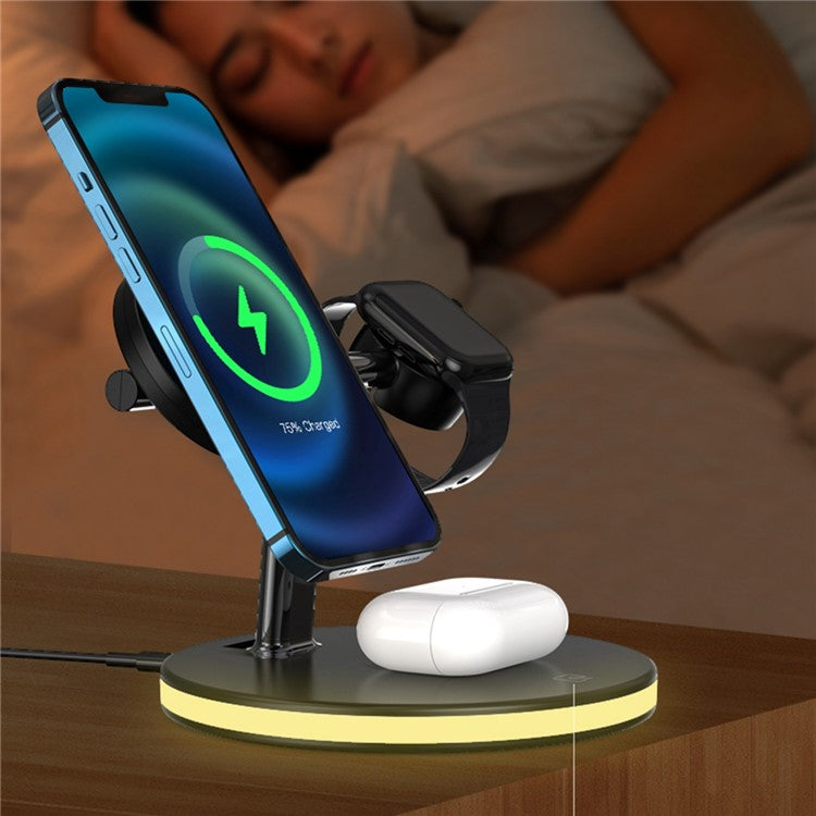 JJT-980 Desktop Charging Stand 3 in 1 Detachable Magnetic Wireless Charger for iPhone / Apple Watch / Earphones - Black