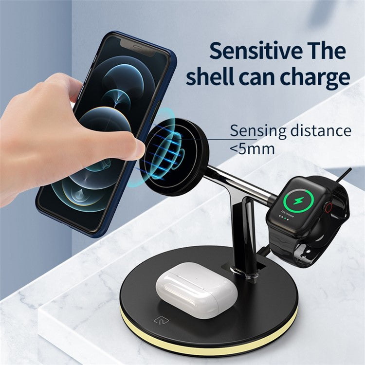 JJT-980 Desktop Charging Stand 3 in 1 Detachable Magnetic Wireless Charger for iPhone / Apple Watch / Earphones - Black