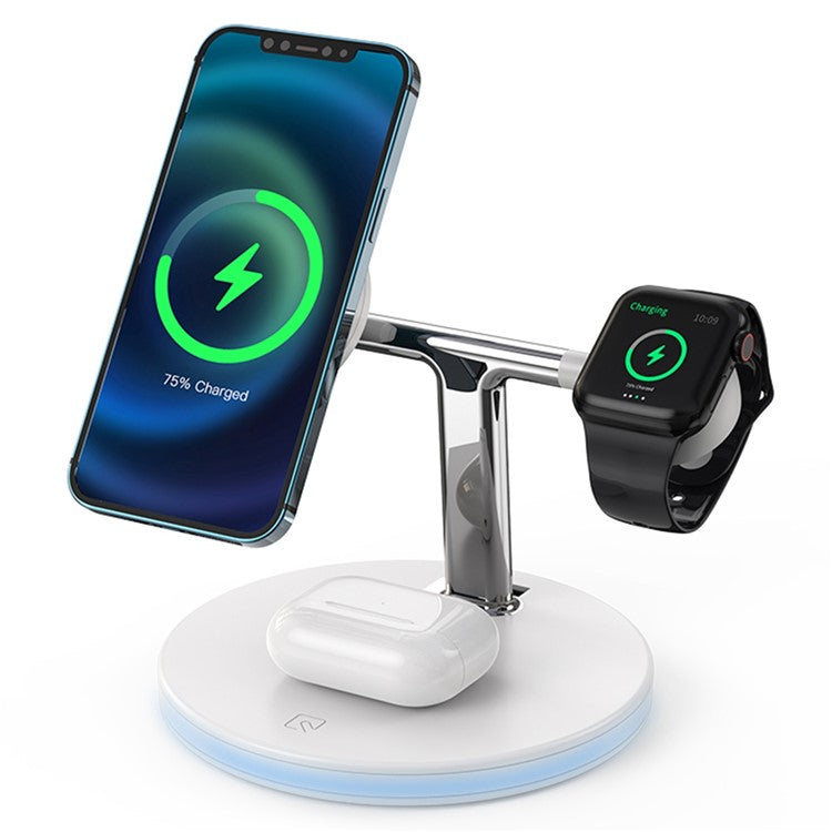 JJT-980 Desktop Charging Stand 3 in 1 Detachable Magnetic Wireless Charger for iPhone / Apple Watch / Earphones - White