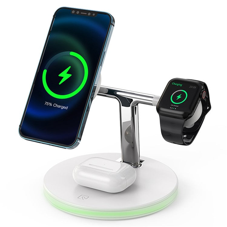 JJT-980 Desktop Charging Stand 3 in 1 Detachable Magnetic Wireless Charger for iPhone / Apple Watch / Earphones - White