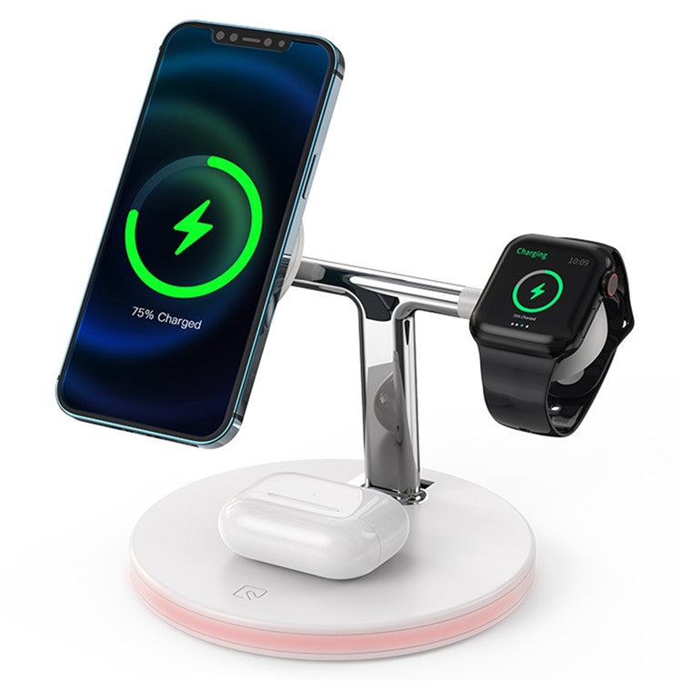 JJT-980 Desktop Charging Stand 3 in 1 Detachable Magnetic Wireless Charger for iPhone / Apple Watch / Earphones - White