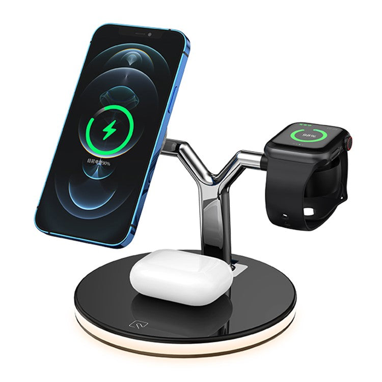 970 For iPhone / Apple Watch / AirPods 3 in 1 Wireless Charger 15W Fast Charging Desktop Stand Cradle with Light - Black