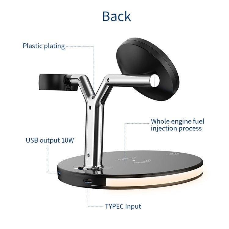 970 For iPhone / Apple Watch / AirPods 3 in 1 Wireless Charger 15W Fast Charging Desktop Stand Cradle with Light - Black