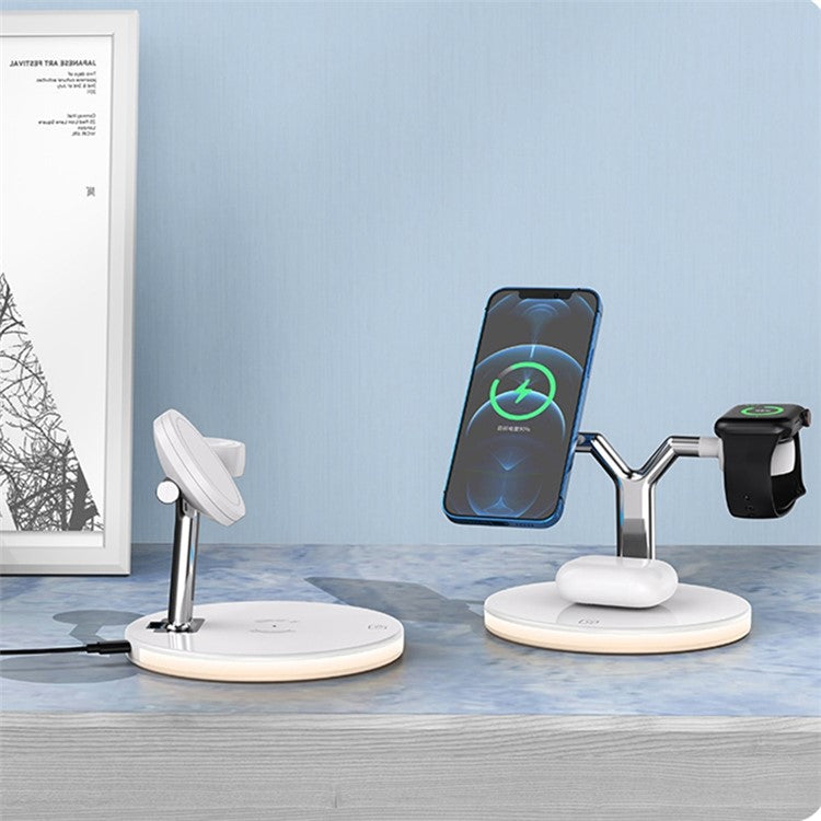 970 For iPhone / Apple Watch / AirPods 3 in 1 Wireless Charger 15W Fast Charging Desktop Stand Cradle with Light - Black