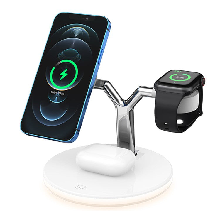 970 For iPhone / Apple Watch / AirPods 3 in 1 Wireless Charger 15W Fast Charging Desktop Stand Cradle with Light - White