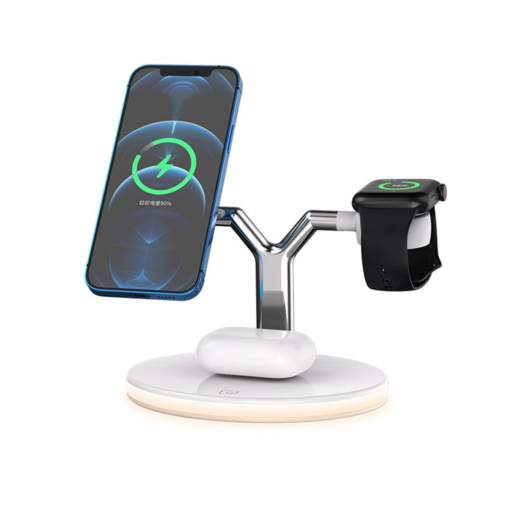 970 For iPhone / Apple Watch / AirPods 3 in 1 Wireless Charger 15W Fast Charging Desktop Stand Cradle with Light - White