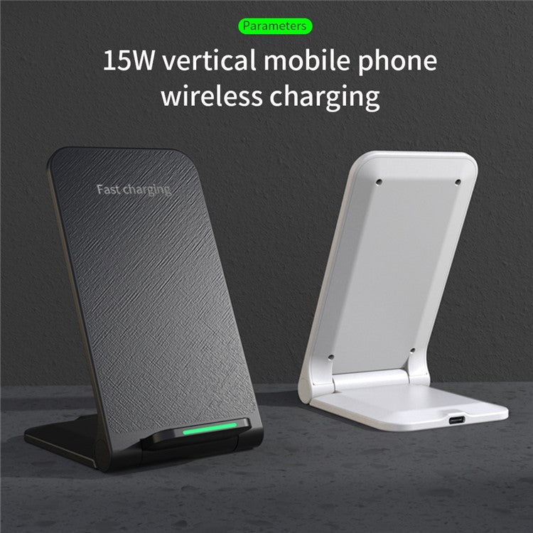 S25 Foldable 15W Wireless Charger Cellphone Stand Fast Charging Dock for iPhone Android Phone - Black