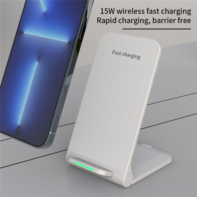 S25 Foldable 15W Wireless Charger Cellphone Stand Fast Charging Dock for iPhone Android Phone - White