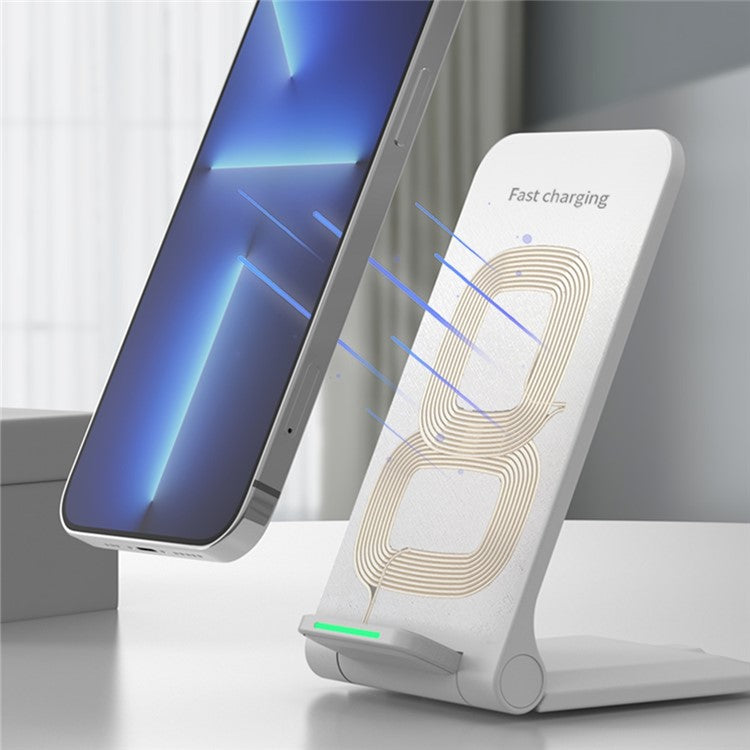 S25 Foldable 15W Wireless Charger Cellphone Stand Fast Charging Dock for iPhone Android Phone - White