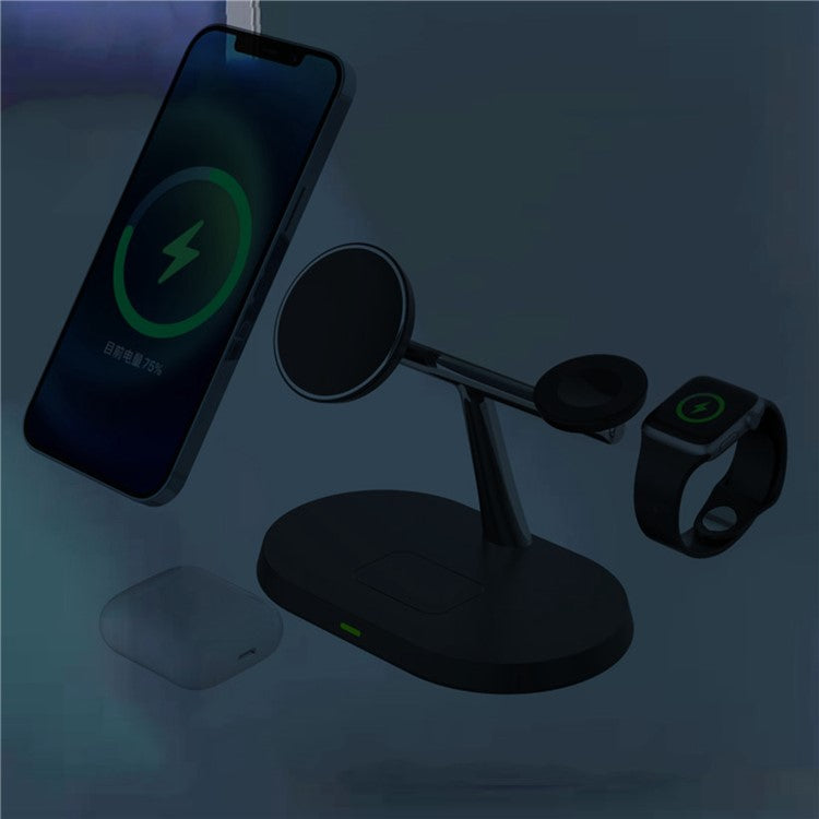 CF31 3-in-1 Magnetic Wireless Charger 15W Fast Charging Stand Holder for Apple Watch / AirPods / iPhone and Qi-enabled Devices - Black