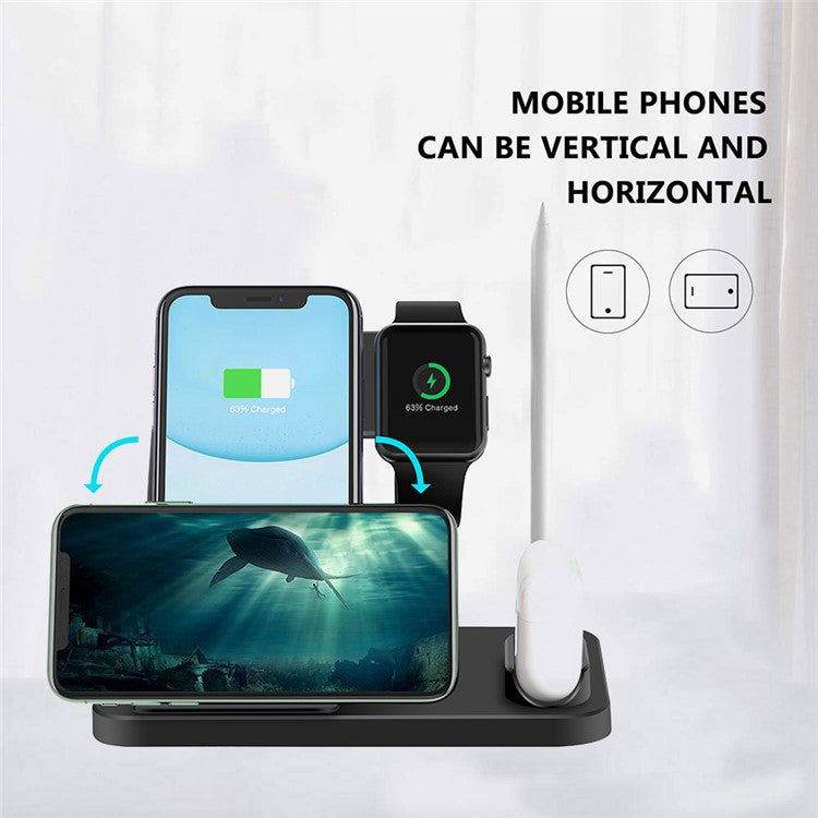 B286 4-in-1 Multifunction Wireless Charger Cordless Phone Charger Folding Charging Stand Compatible with iPhone, iWatch, AirPods - Black