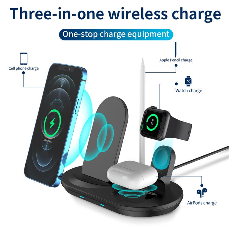 JJT-885 4 in 1 Wireless Charger for iPhone / Apple Watch / AirPods / Apple Pencil Multifunction 15W Fast Charging Station - Black