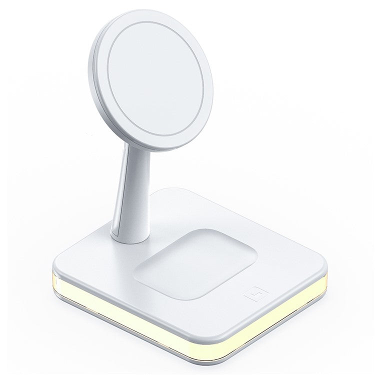 JJT-992 3 in 1 Magnetic Wireless Charger with USB Output for iPhone / AirPods LED Light Charging Base - White