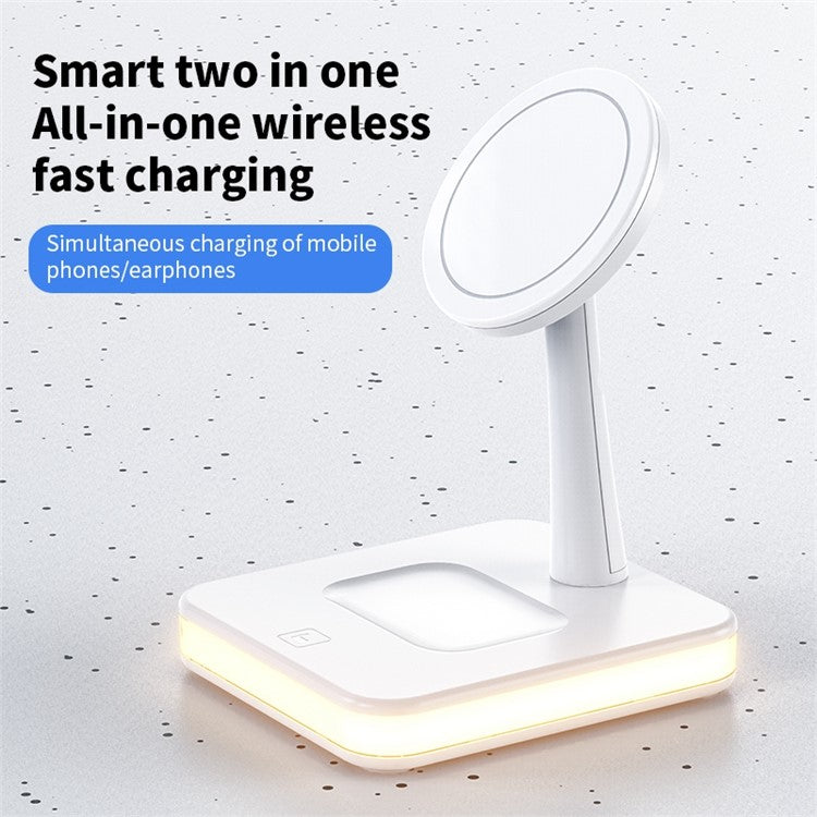 JJT-992 3 in 1 Magnetic Wireless Charger with USB Output for iPhone / AirPods LED Light Charging Base - White