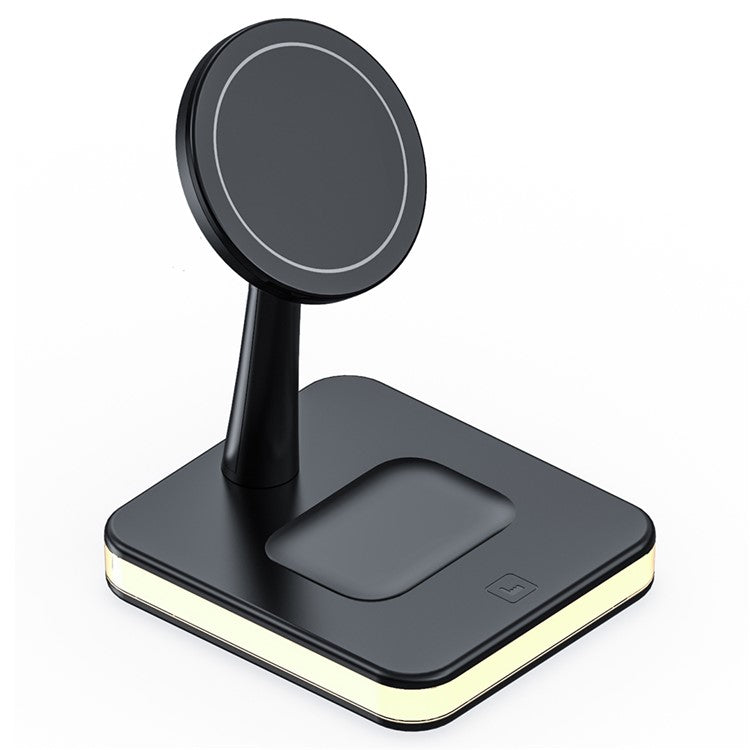 JJT-992 3 in 1 Magnetic Wireless Charger with USB Output for iPhone / AirPods LED Light Charging Base - Black