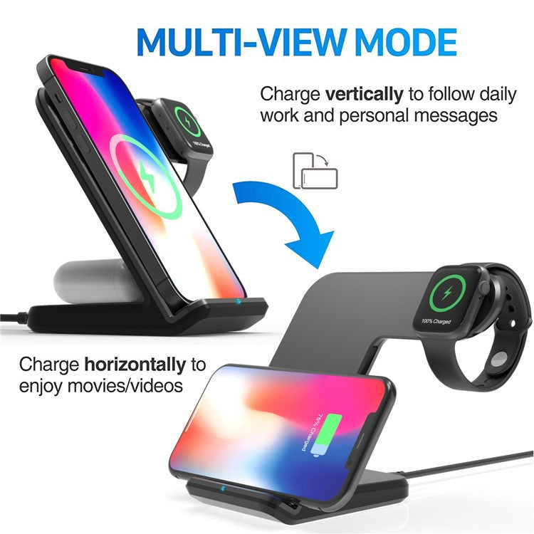 F11 Pro 3 in 1 Wireless Charger 15W Fast Charging Station for iPhone / Samsung / Apple Watch / TWS Earphones