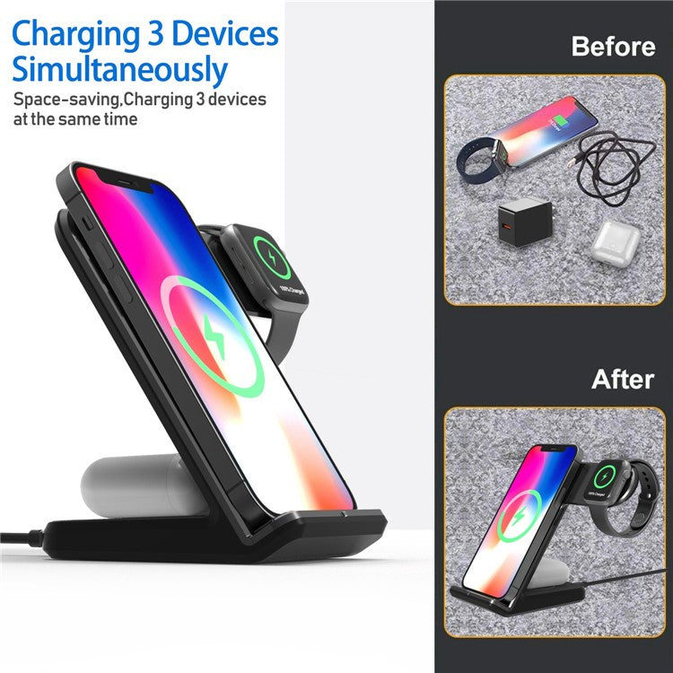 F11 Pro 3 in 1 Wireless Charger 15W Fast Charging Station for iPhone / Samsung / Apple Watch / TWS Earphones