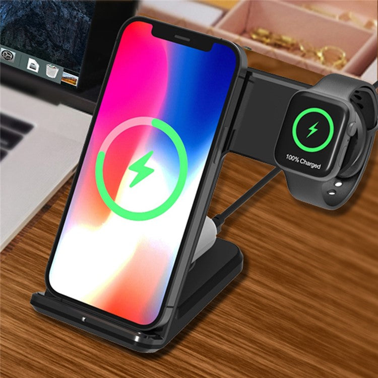 F11 Pro 3 in 1 Wireless Charger 15W Fast Charging Station for iPhone / Samsung / Apple Watch / TWS Earphones