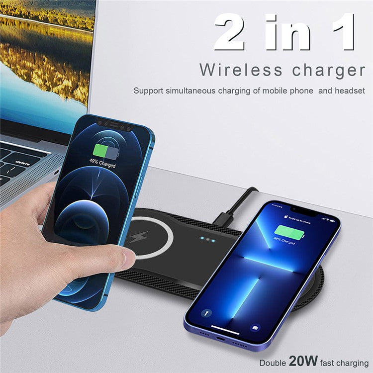 B552 2 in 1 for Mobile Phone / Headset Fast Wireless Charger Double 20W Charging Pad