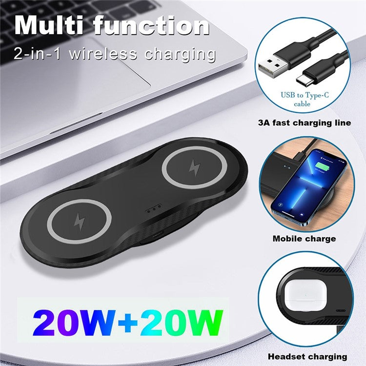 B552 2 in 1 for Mobile Phone / Headset Fast Wireless Charger Double 20W Charging Pad