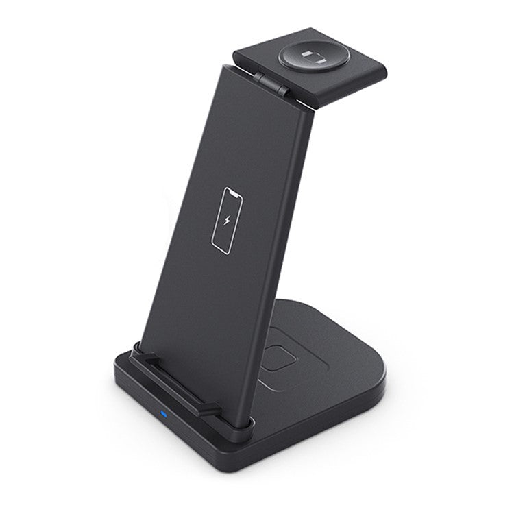 B-12 Universal Desktop Charger 3-in-1 15W Wireless Charging Folding Stand for Mobile Phone / Earphones / Smart Watch - Black