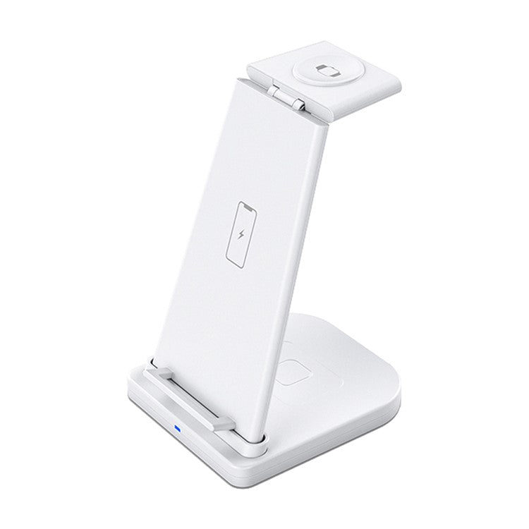 B-12 Universal Desktop Charger 3-in-1 15W Wireless Charging Folding Stand for Mobile Phone / Earphones / Smart Watch - White