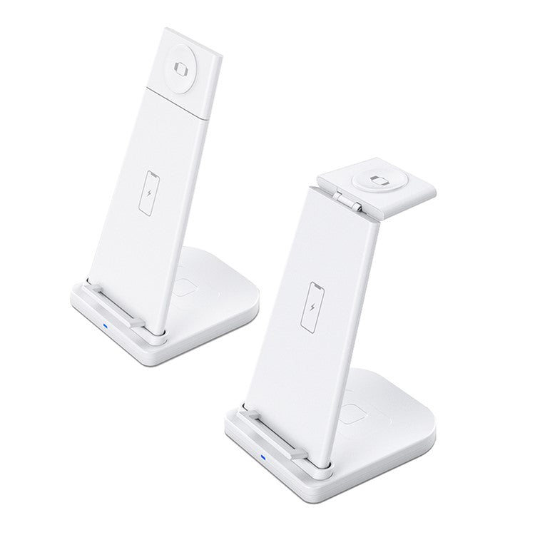 B-12 Universal Desktop Charger 3-in-1 15W Wireless Charging Folding Stand for Mobile Phone / Earphones / Smart Watch - White