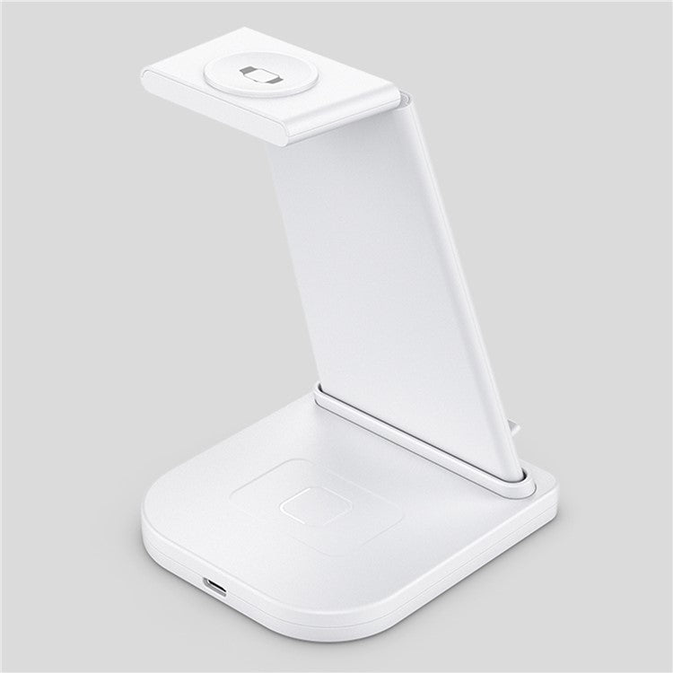 B-12 Universal Desktop Charger 3-in-1 15W Wireless Charging Folding Stand for Mobile Phone / Earphones / Smart Watch - White