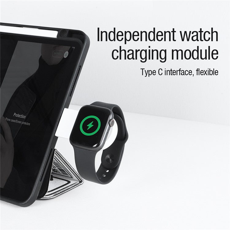 NILLKIN Powertrio 3 in 1 Charging Station Magnetic Wireless Charger for Mobile Phone  /  Earphone  /  Smart Watch, with MFi Certified Apple Watch Charger (EU Plug)