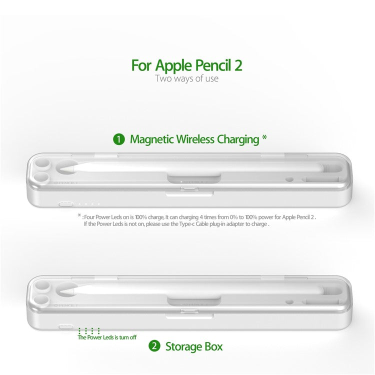 2-in-1 Portable Wireless Charger for Apple Pencil (2nd Generation) / (1st Generation) Wireless / Wired Charging Box Built-In Battery