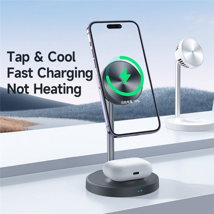 MCDODO CH-215 MDD Cooling Series 15W Wireless Charging 2-in-1 Magnetic Wireless Charger Desktop Holder Heat Dissipation Radiator Phone Stand - Grey