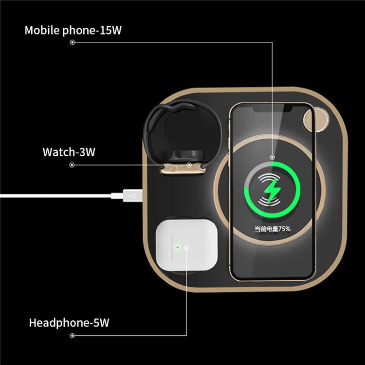 X3 15W Fast Charging 3-in-1 Wireless Charger for Mobile Phones, Watches, Headset Cordless Charging Pad (Basic Version) - White