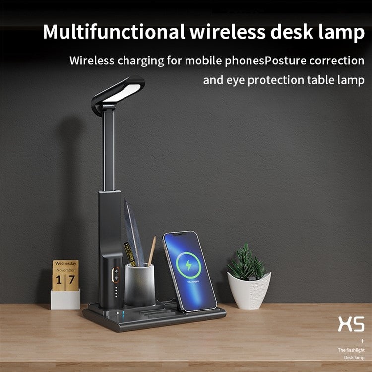 15W Fast Charging Wireless Charger Multifunctional Folding Charging Station with 3-Mode Lamp - Black