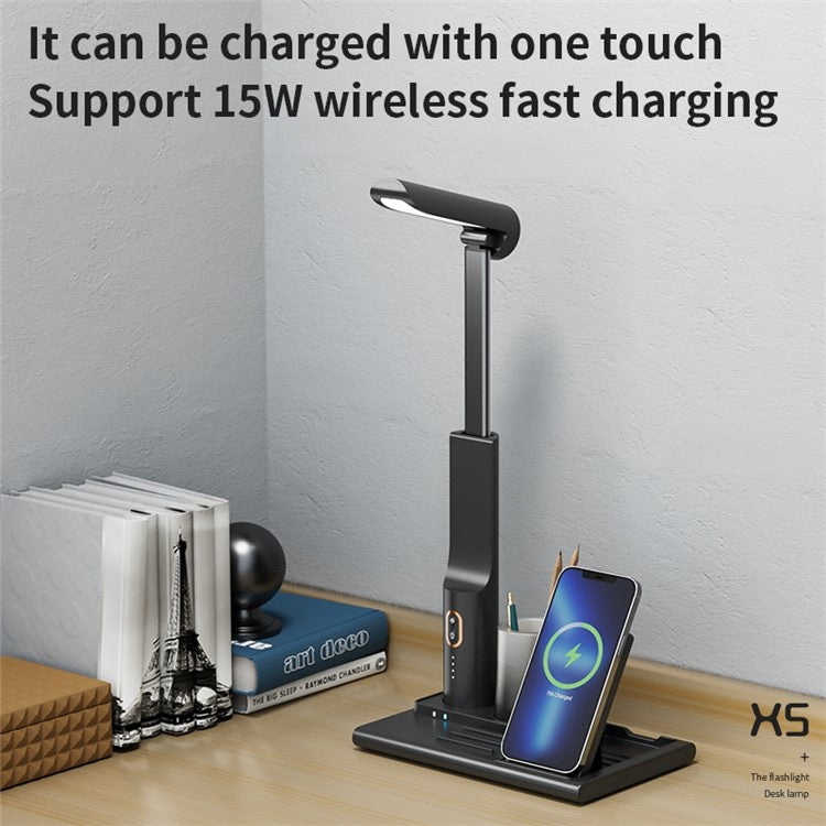 15W Fast Charging Wireless Charger Multifunctional Folding Charging Station with 3-Mode Lamp - Black