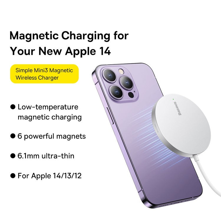 BASEUS Simple Mini3 Magnetic Wireless Charger 15W Slim Round Wireless Charging Pad - White