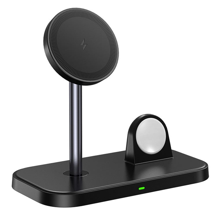 ZHX-WA21 2-in-1 Magnetic Wireless Charger Desktop Charging Stand for iPhone 12 / 13 / 14 Series, iWatch Anti-Slip 60-Degrees Adjustable Charging Station - Black