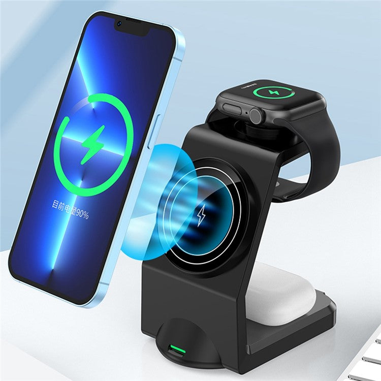 WT158 3-in-1 15W Magnetic Wireless Charger Stand Multifunctional Charging Dock Station for Phone Earphone Watch