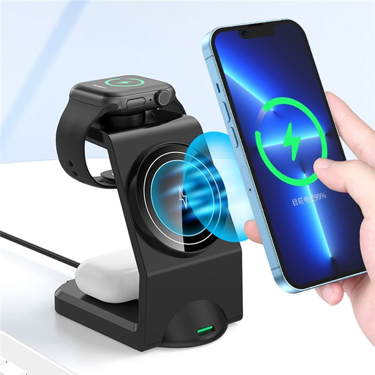 WT158 3-in-1 15W Magnetic Wireless Charger Stand Multifunctional Charging Dock Station for Phone Earphone Watch