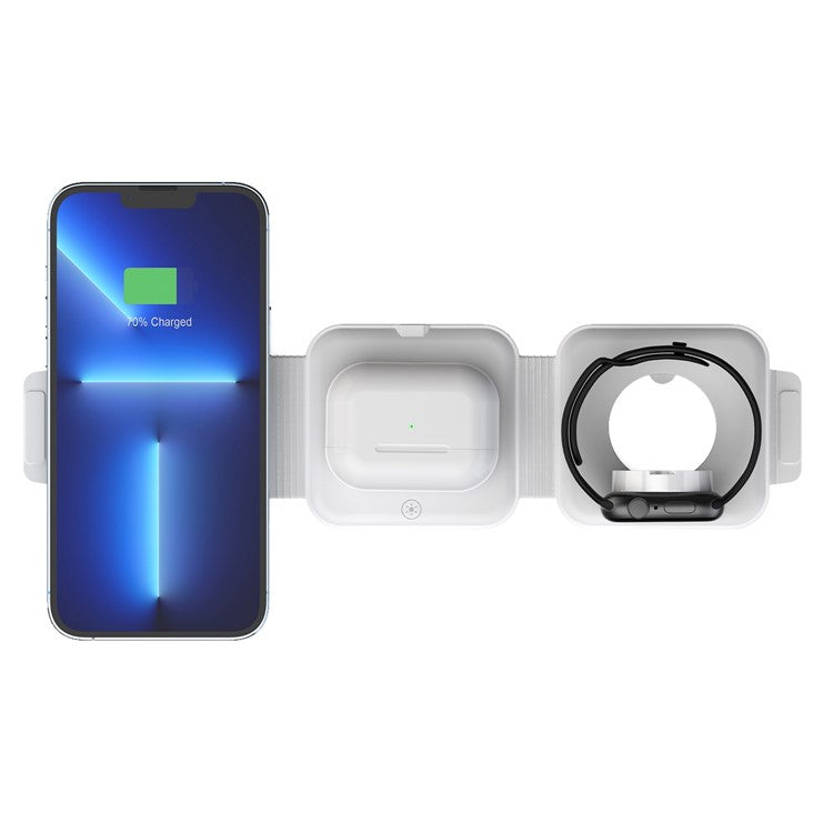 Z12 Folding Magnetic Wireless Charger 3-in-1 Charging Pad for iPhone 14 / Apple Watch / Airpods Pro (CE Certified) - White