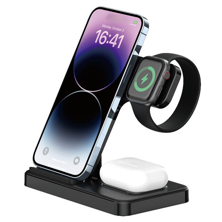 Z5G 3-in-1 15W Wireless Charger Multifunction Fast Charger Folding Charging Station for Qi Phones / Headphones / iWatch - Black