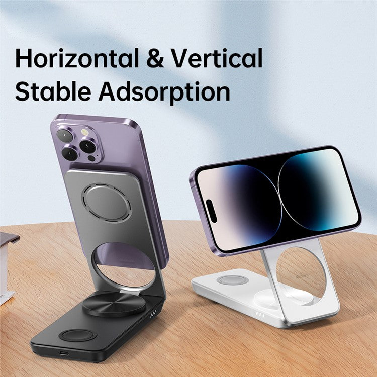 MCDODO CH-115 3-in-1 Magnetic Wireless Charger Strong Adsorption Folding Fast Charging Stand iPhone 12  /  13  /  14 Series Mobile Phones - Black