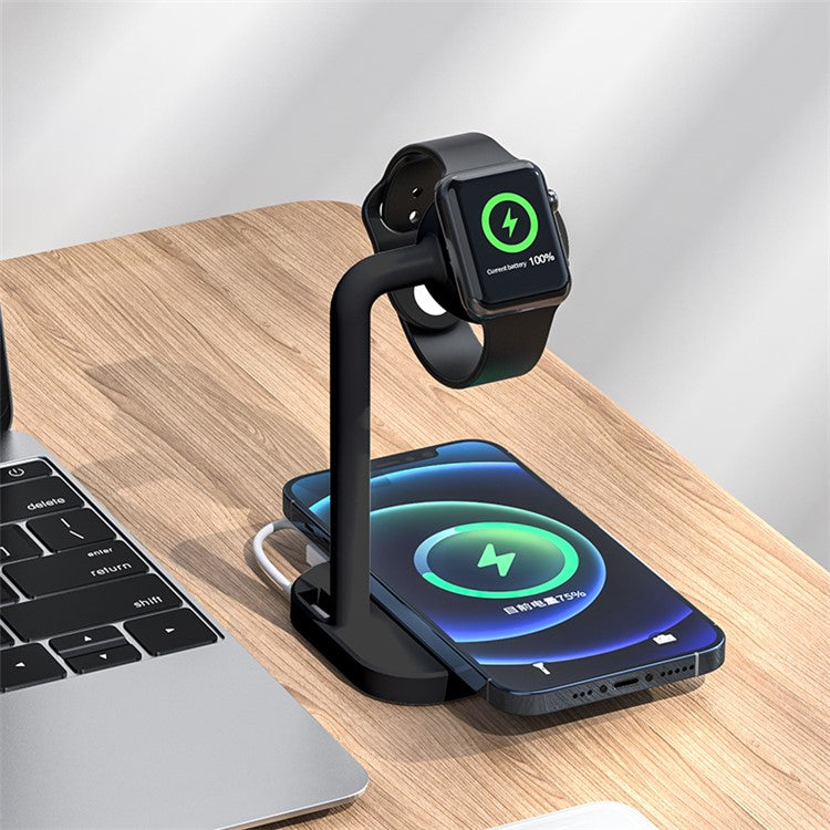 JJT-978 2-in-1 Wireless Charger Desktop Smart Watch Wireless Charging Holder Compatible with Apple and Android Phones - Black