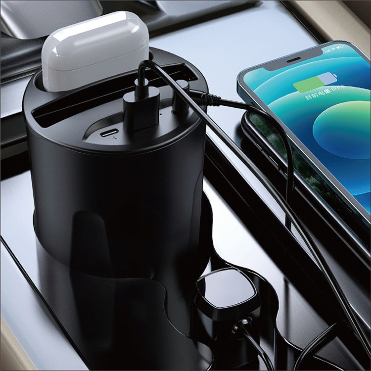 X13A 15W Car Wireless Charging Cup 4-in-1 Car Charger Stand Portable Mobile Phone Earphone Fast Charger